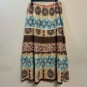 Notations Woman Beaded Maxi Skirt Bohemian Batik Print Size 14/16 Y2K Vintage